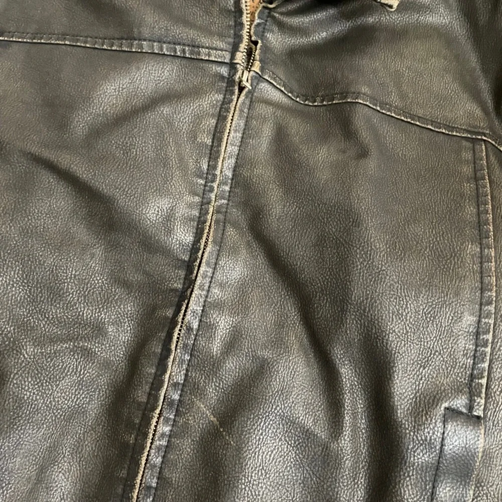 Arizona Jean Co Mens Faux Leather Distressed Moto Jacket Brown Large L/G Zip Up